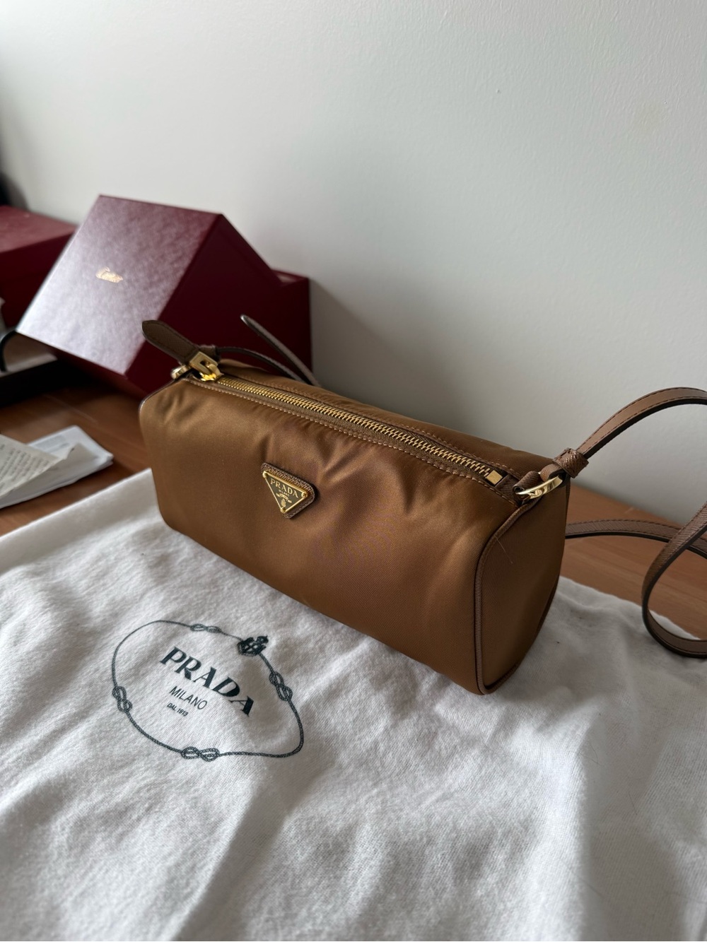 Prada Tan Nylon Pouch Bag